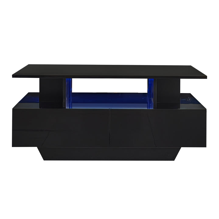 Black high-gloss coffee table 2 drawers with LED lighting ATOMSWALE
