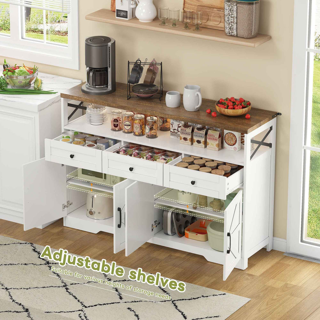 00+Sideboard 140cm Rustic White Storage Cabinet with 3 Drawers for Kitchen, Living Room VERTEXVAEL