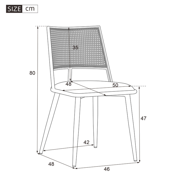 Set of 4 beige faux leather dining chairs and backrest in rattan PLAGE