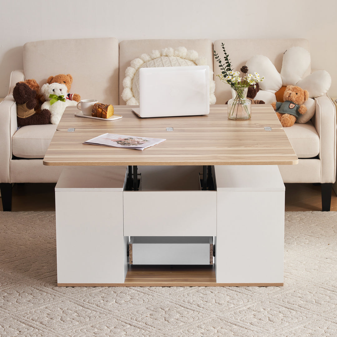 Modern white & oak lift-top coffee table hidden storage CLOUDWING