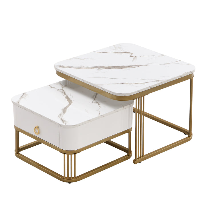White high gloss marble-look nesting coffee table VREVIEK WHITE UK