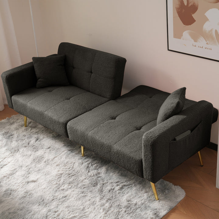 Dark gray sherpa 3-seater clic-clac sofa bed, adjustable backrest & side pocket ALDEN GREY UK