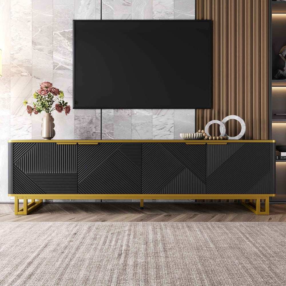 00+TV Cabinet Stand With 4 Doors & Ample Storage for Living Room  CONCRETECURTAIN
