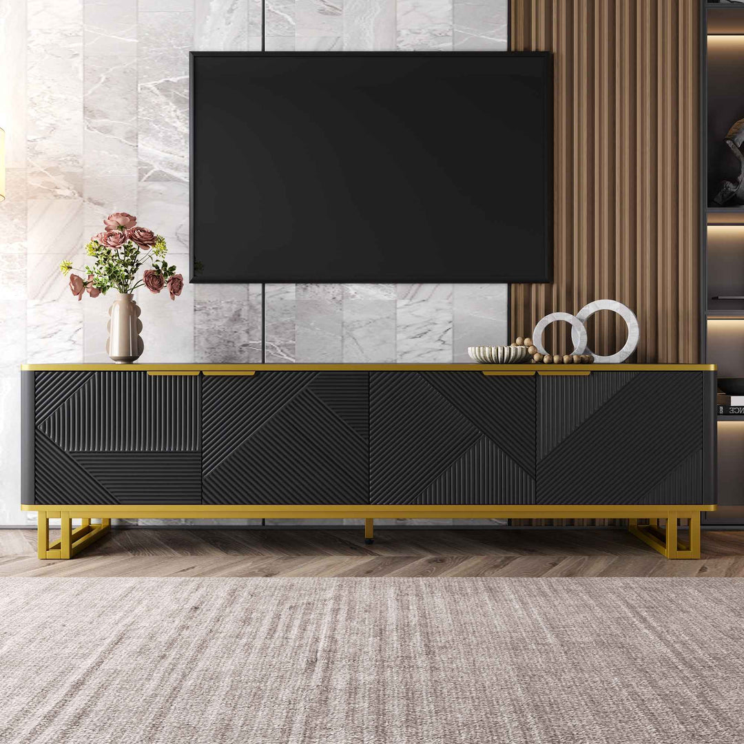 00+TV Cabinet Stand With 4 Doors & Ample Storage for Living Room  CONCRETECURTAIN