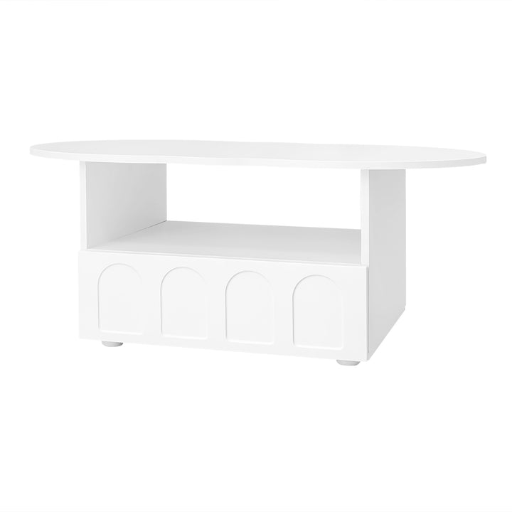 Modern oval white coffee table with push-to-open drawer CLOUDCREST