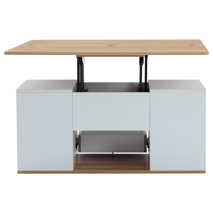 Modern white & oak lift-top coffee table hidden storage CLOUDWING