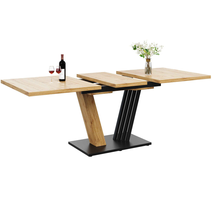 Extendable dining table wood grain V shape legs 120-160x80cm INFINITEZYNTH