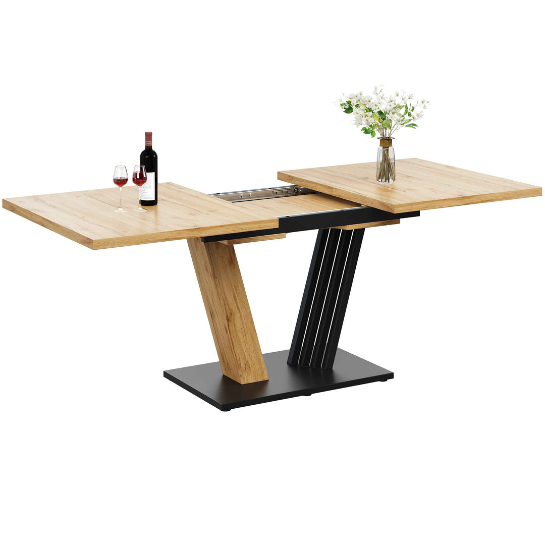 Extendable dining table wood grain V shape legs 120-160x80cm INFINITEZYNTH
