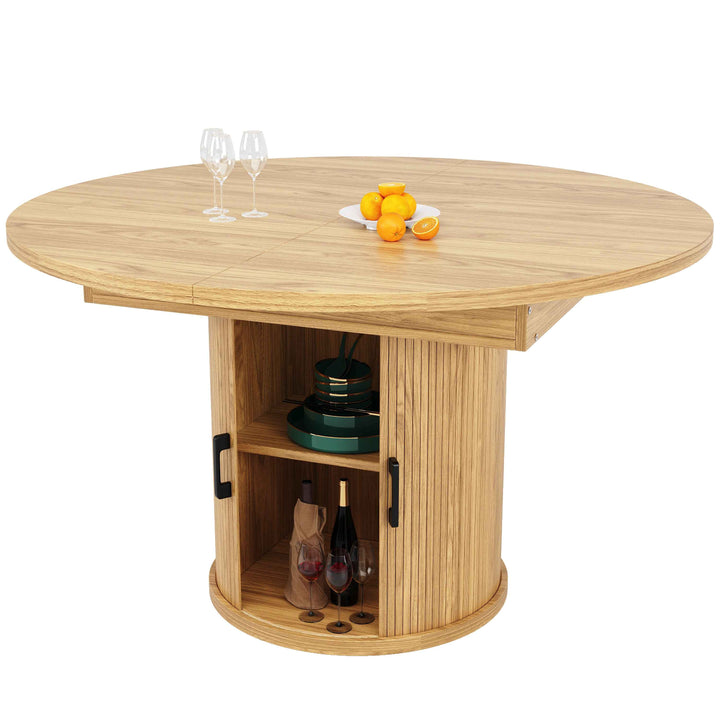 Extendable natural wooden look dining table round to oval 118–158cm INFINITEQUASI