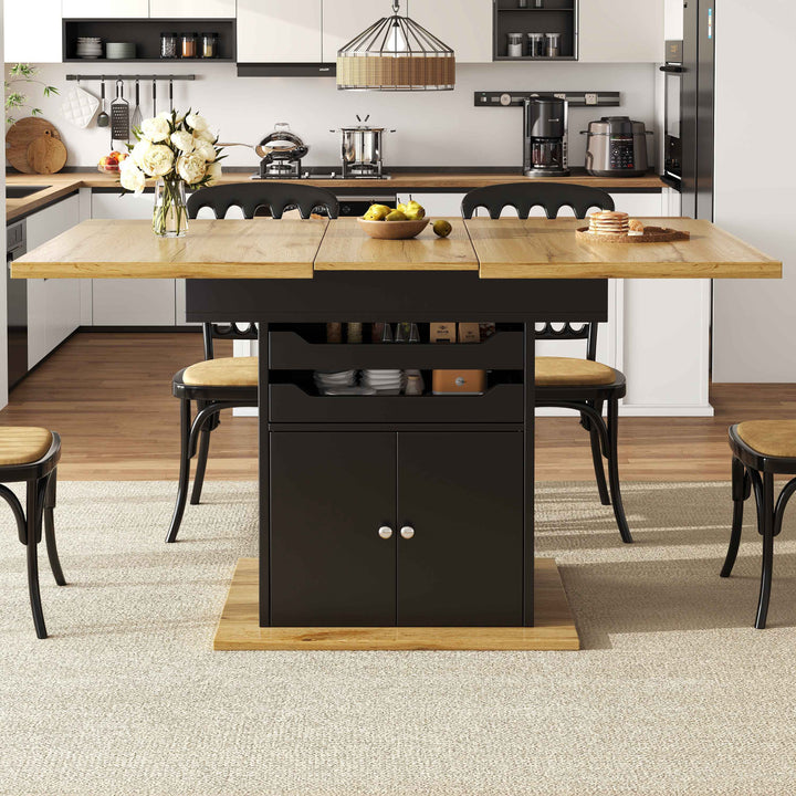 Extendable wooden dining table for 4-6 foldable with drawers and cabinet INFINITENEXX