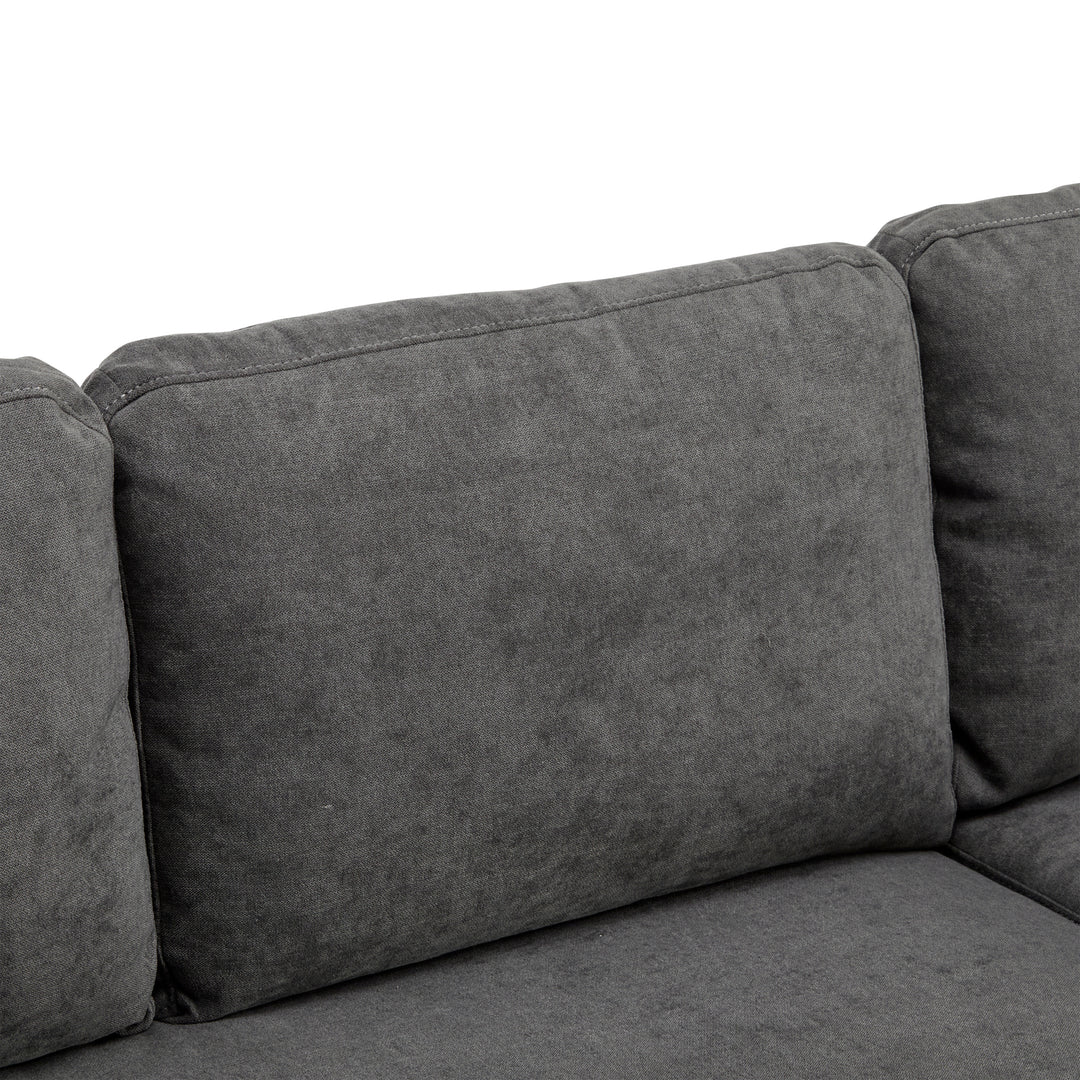 Grey L-shaped corner sofa bed, side shelf with integrated USB and storage VOLATILGAS