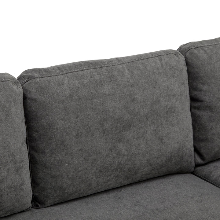 Grey L-shaped corner sofa bed, side shelf with integrated USB and storage VOLATILGAS