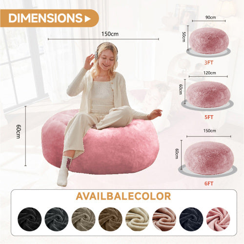 Giant rose pink round bean bag sofa with soft plush cover 150cm HARMONIAS