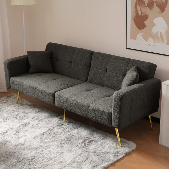 Dark gray sherpa 3-seater clic-clac sofa bed, adjustable backrest & side pocket ALDEN GREY UK