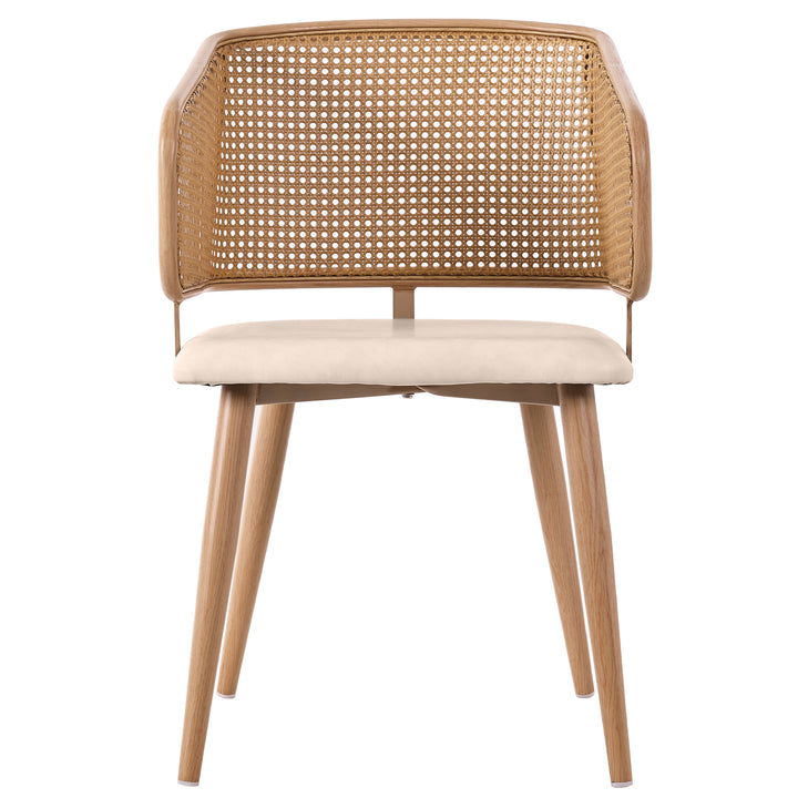 Set of 4 modern beige PU dining chairs with rattan backrest REELING