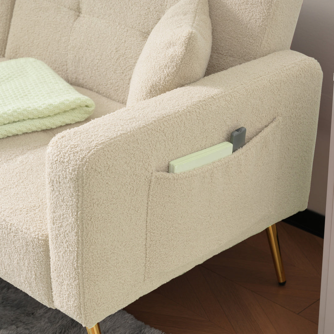 Beige sherpa 3-seater clic-clac sofa bed, adjustable backrest & side pocket ALDEN BEIGE UK