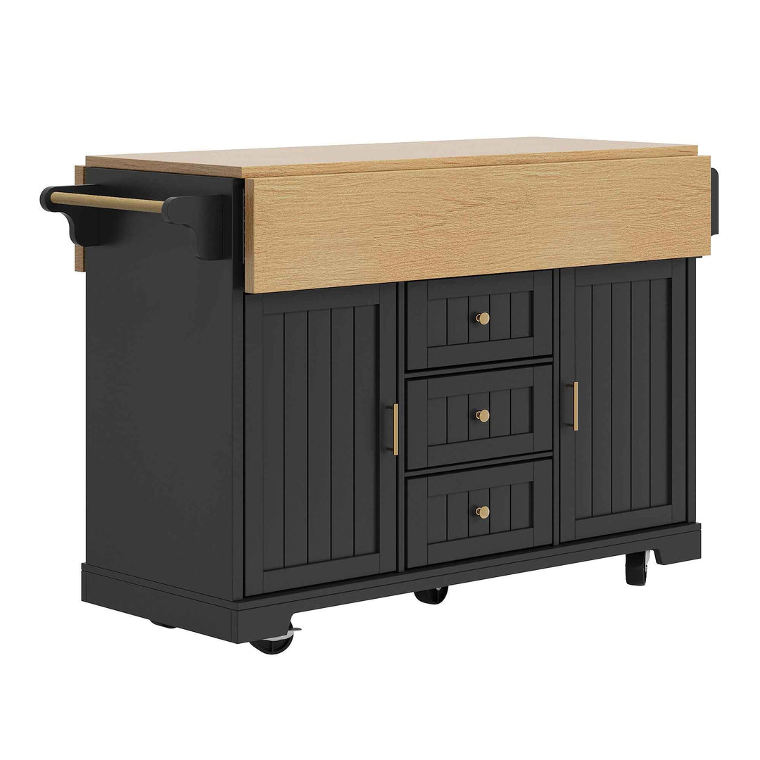 Extendable kitchen island trolley dining bar table wooden and black storage INFINITEMOME