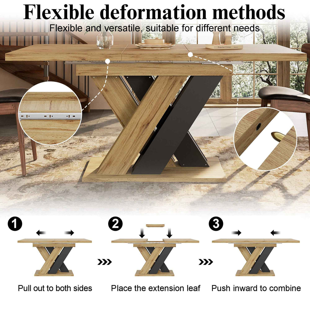 Wooden extendable dining table X-shaped legs 119-158.5cm