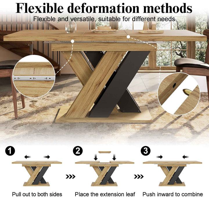 Wooden extendable dining table X-shaped legs 119-158.5cm