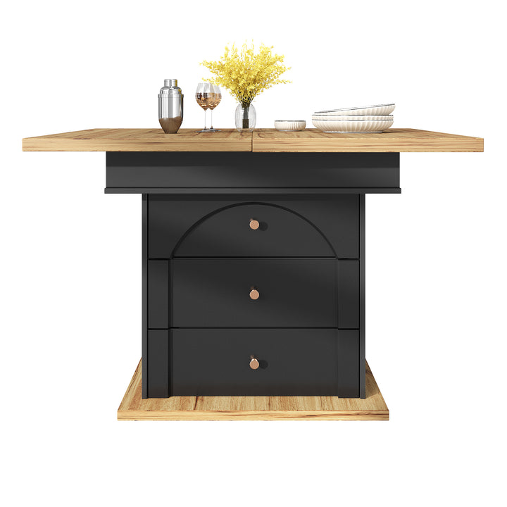 Extendable wooden dining table (110-140×80 cm) black shlef and 2 drawers SUNSPOT