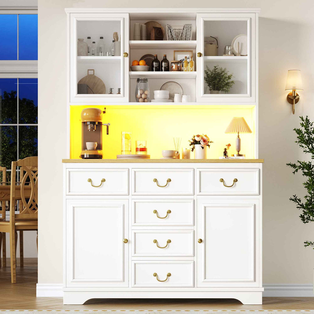 Tall white kitchen cabinet with LED lighting, USB ports & sockets 118x39.5x180cm