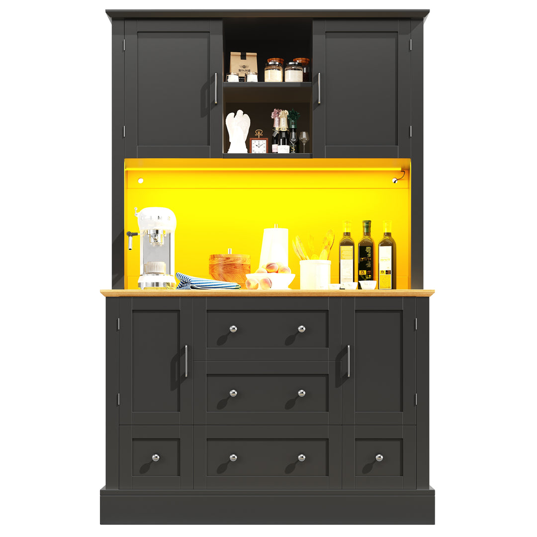 Black kitchen cabinet hutch with music-sync LED lighting HALITECUBE
