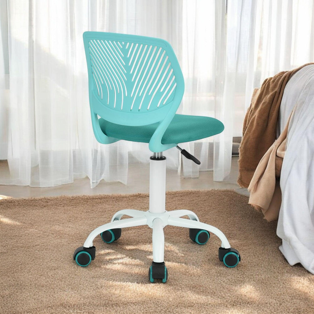 Desk Chair Adjustable Swivel Office Chair Fabric Seat Ergonomic Task Chair without Armrest CARNATION TURQUOISE