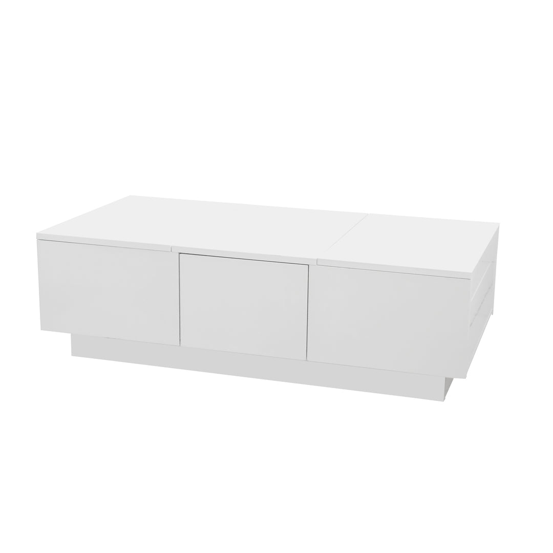 White rectangular coffee table high gloss with push pull double sided drawers SPECIES