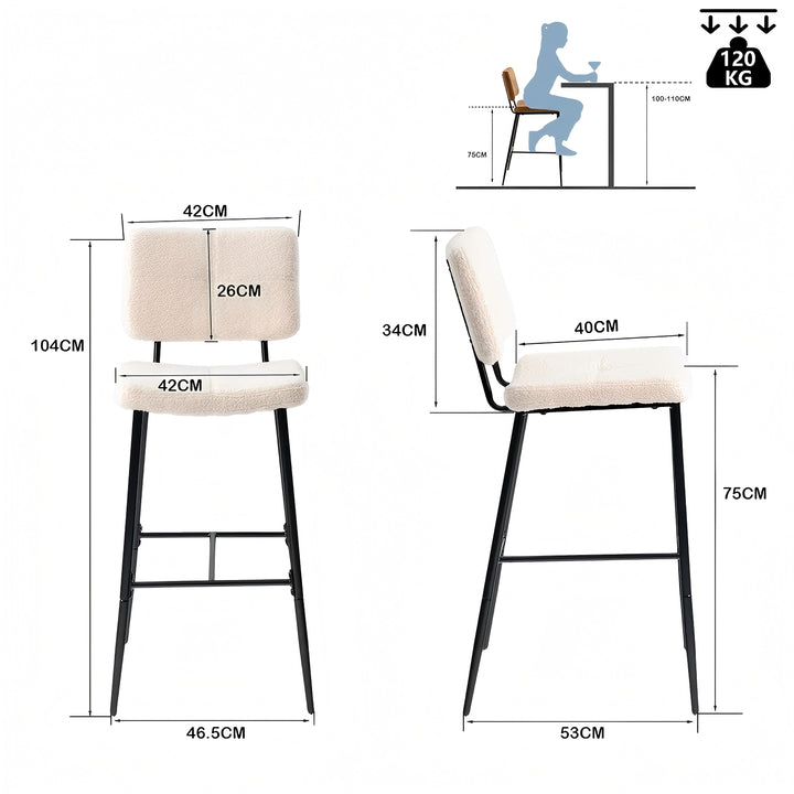 Set of 2 scandinavian beige sheepskin fabric swivel bar stools POMONA BAR 29 KD BOUCLE BEIGE