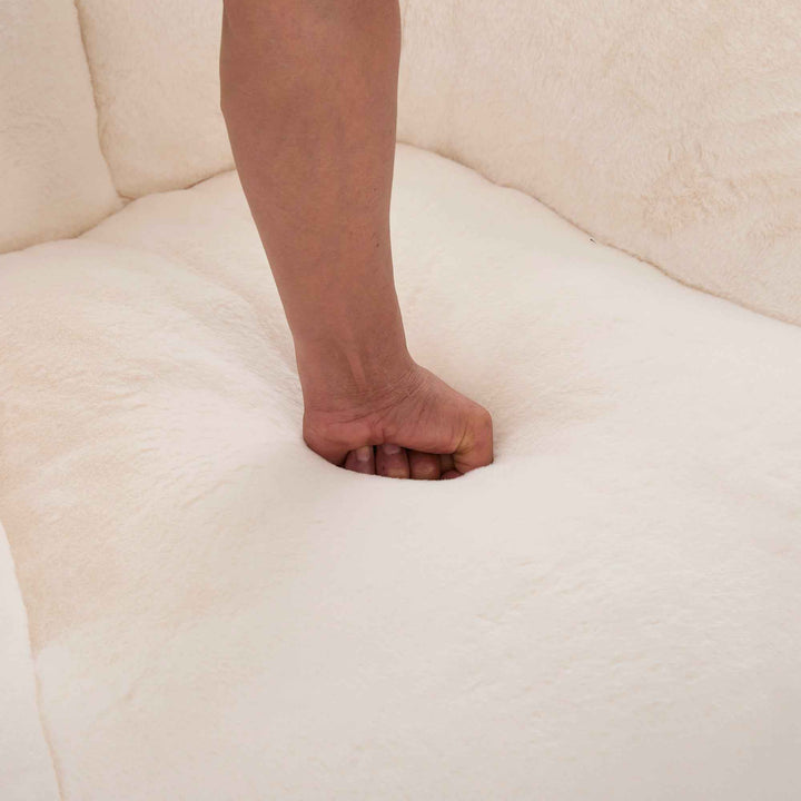 Lazy chair shell shaped sofa beige faux fur, memory foam bean bag chair removable cover