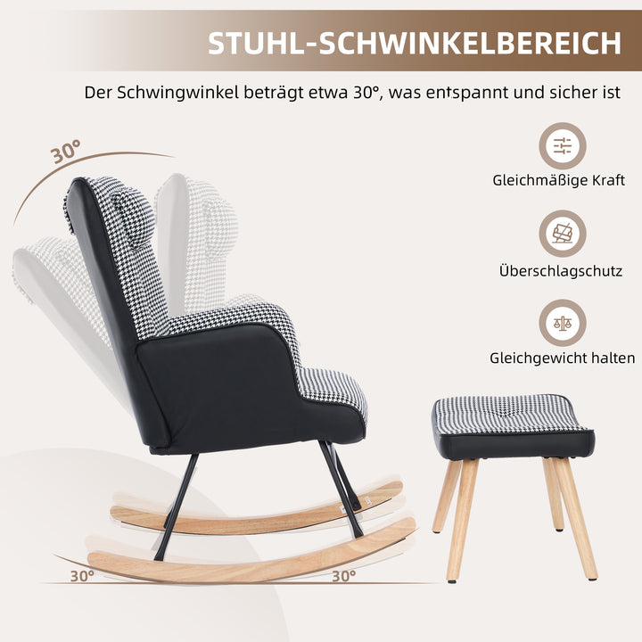 Black white houndstooth rocking chair high back with footrest CLOUDBROOK UK