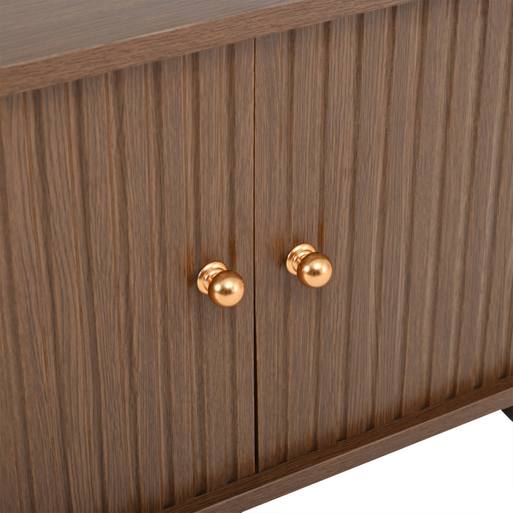 Retro wooden look oval coffee table with 2 sliding storage doors CUNEIFORMWEDGE