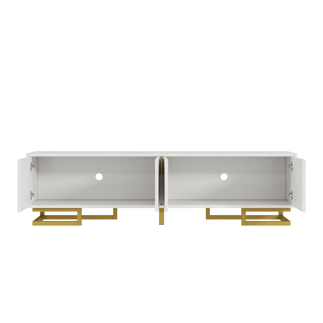 Modern luxury white TV stand textured geometric design with gold accents VIGOURE