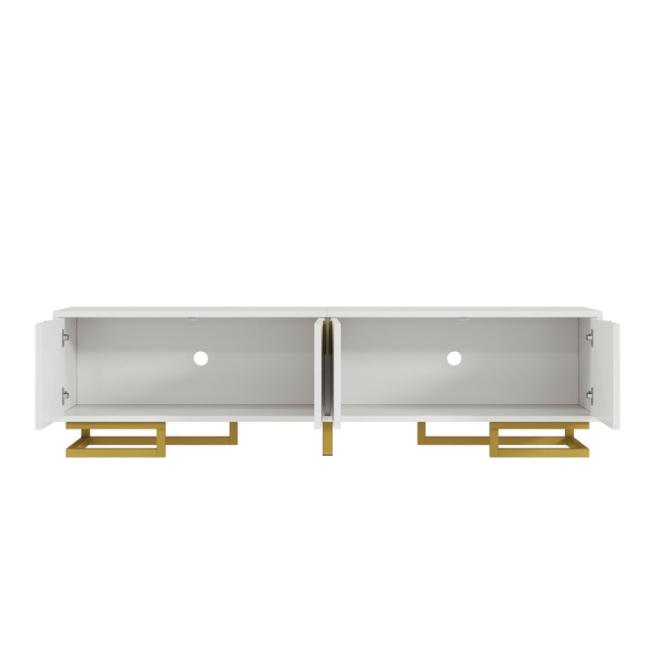 Modern luxury white TV stand textured geometric design with gold accents VIGOURE