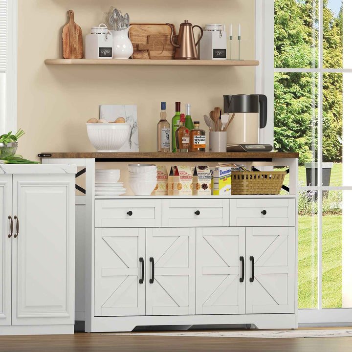 00+Sideboard 140cm Rustic White Storage Cabinet with 3 Drawers for Kitchen, Living Room VERTEXVAEL
