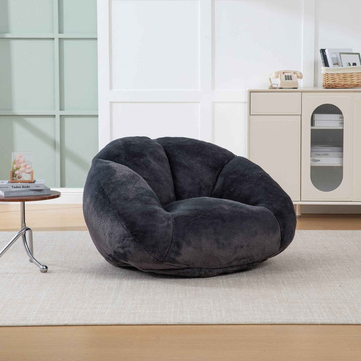 Lazy chair shell shaped sofa black faux fur, memory foam bean bag chair removable cover