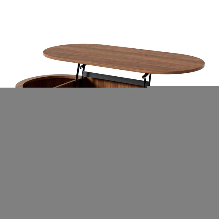 Walnut lift-up oval coffee table wave texture 100x48x40cm RACKCONCRETE