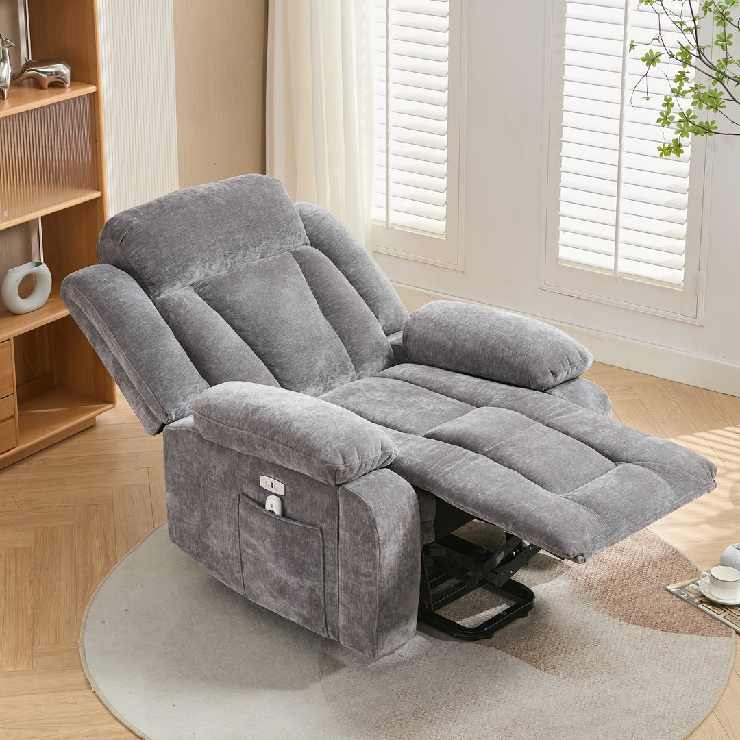Electric lift up fabric grey large recliner with massage and heat MAGNETICFLUX