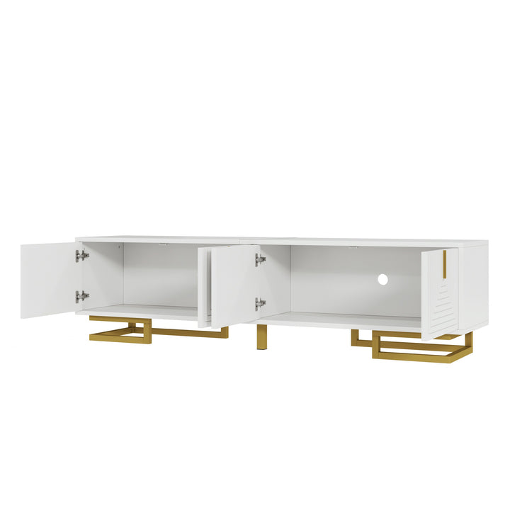 Modern luxury white TV stand textured geometric design with gold accents VIGOURE