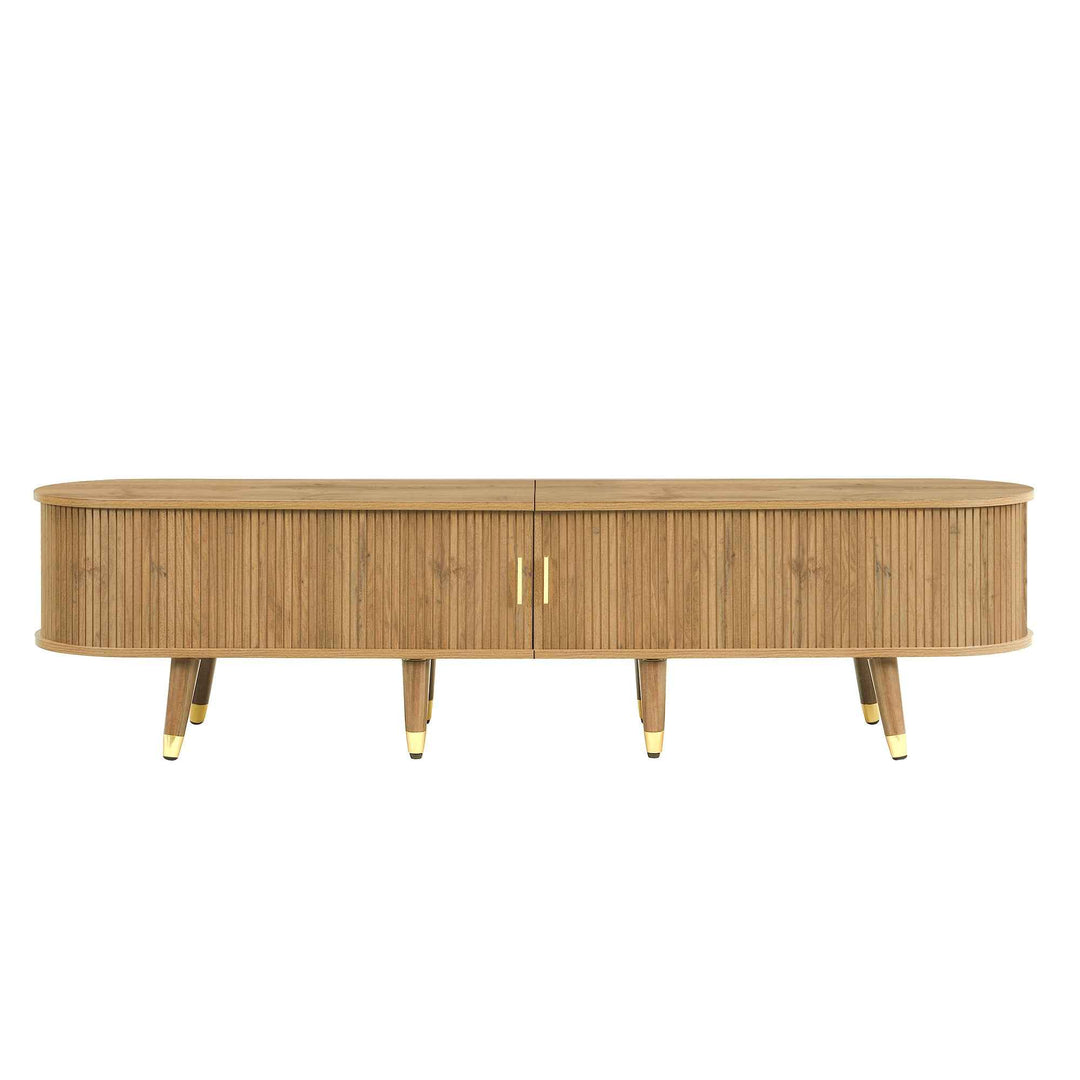 00+缺图 TV Stand Cabinet 175 cm Wood-Look with Sliding Door and Storage for Living Room TRUNKFLOW