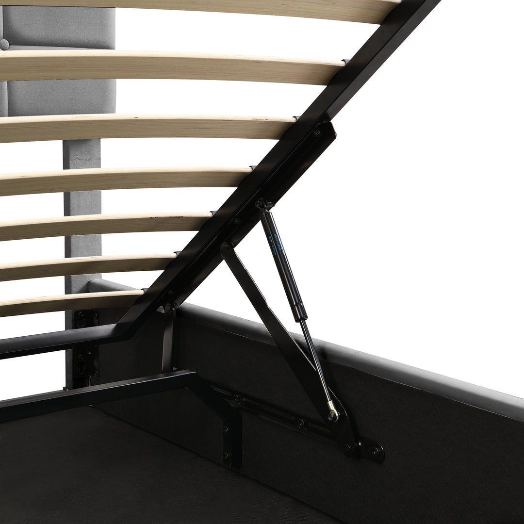 Grey velvet upholstered ottoman double bed with LED lighting (135x190cm) ANHYDROBIO