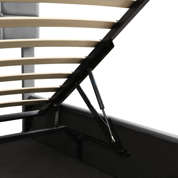 Grey velvet upholstered ottoman double bed with LED lighting (135x190cm) ANHYDROBIO