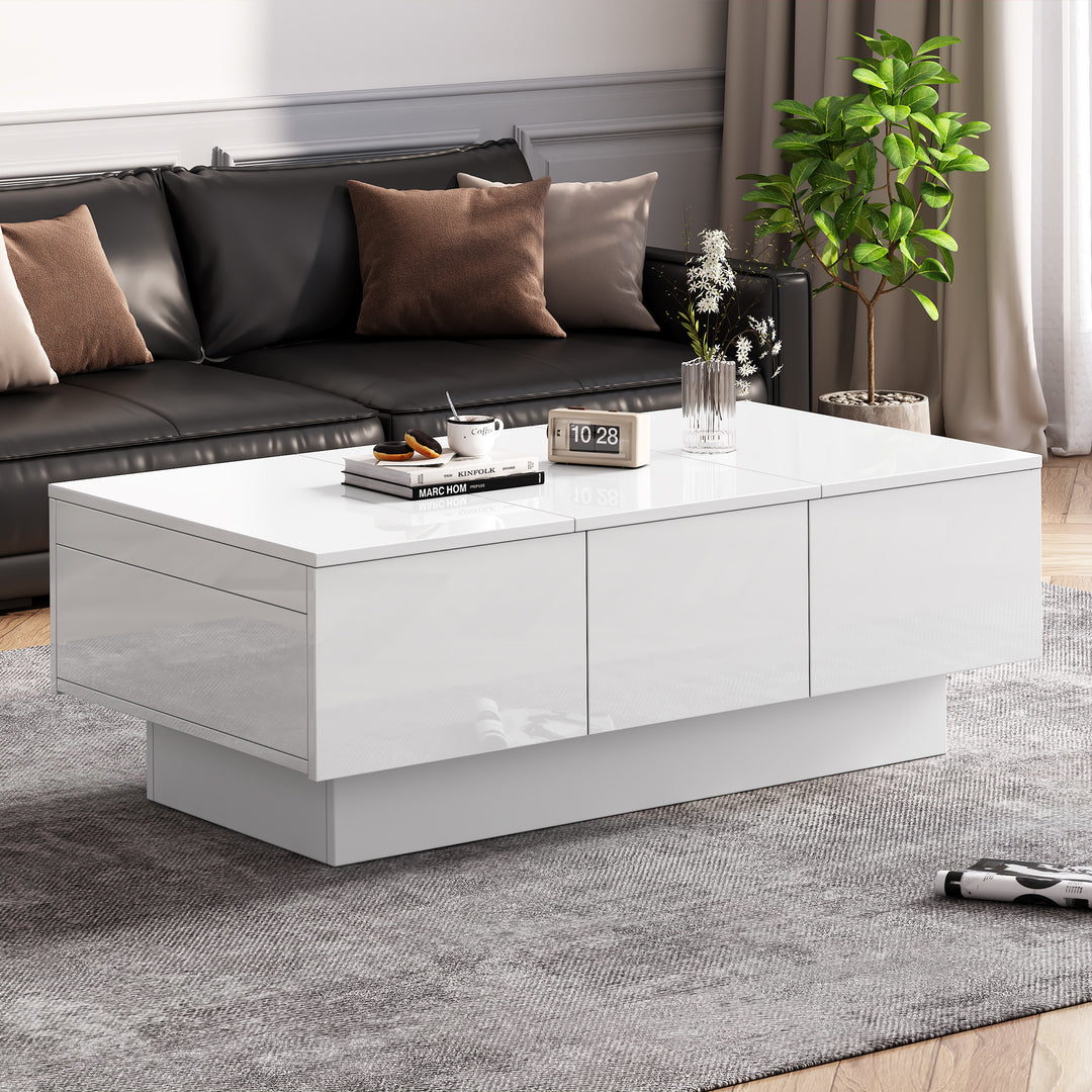 White high gloss coffee table with storage 100 x 55 x 35 cm WAXCELL UK