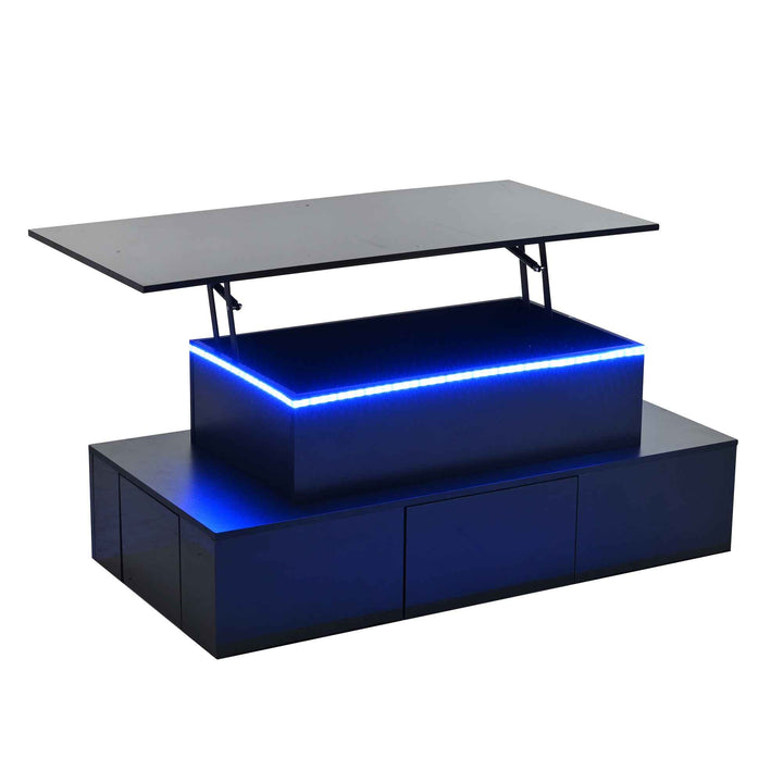 Lift top black high gloss coffee table with 4 drawers and LED lighting INFINITECASCADEE