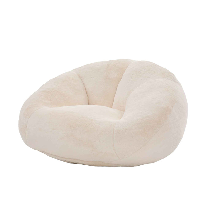 Lazy chair shell shaped sofa beige faux fur, memory foam bean bag chair removable cover