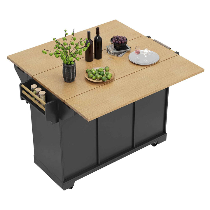 Extendable kitchen island trolley dining bar table wooden and black storage INFINITEMOME