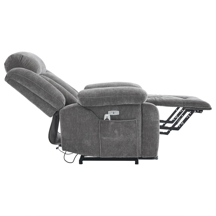 Electric lift up fabric grey large recliner with massage and heat MAGNETICFLUX