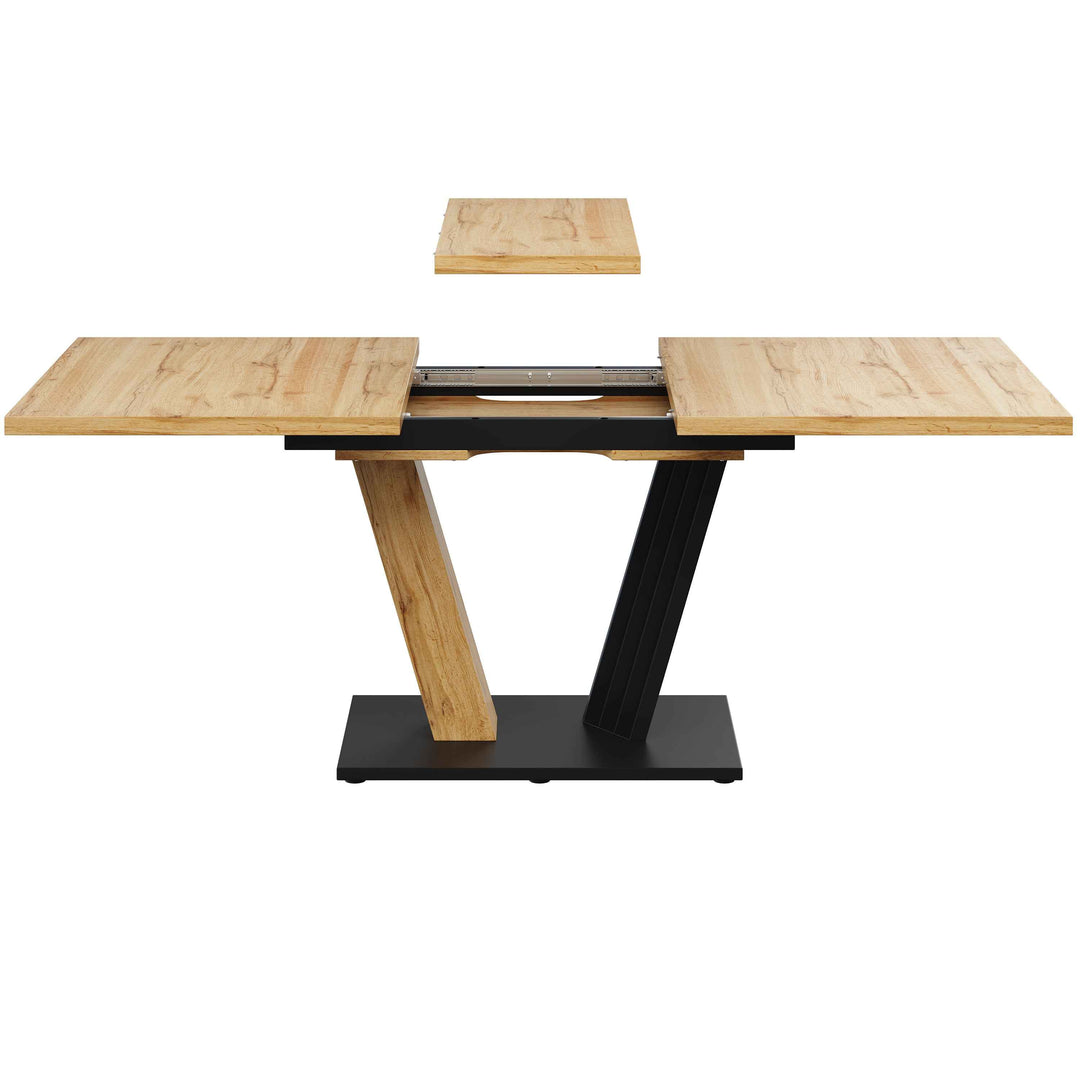 Extendable dining table wood grain V shape legs 120-160x80cm INFINITEZYNTH