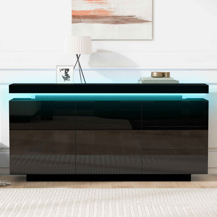 Black high gloss sideboard with LED lights with 2 doors & 3 drawers INFINITECLARITYY