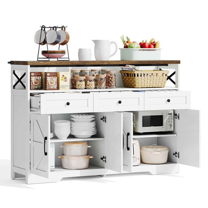 00+Sideboard 140cm Rustic White Storage Cabinet with 3 Drawers for Kitchen, Living Room VERTEXVAEL